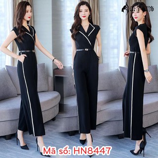 ⚡️ có đủ size ⚡️#HN8447 JUMPSUIT ĐỒ BAY CỔ VEST PHỐI VIỀN TAY NGẮN QUẦN ỐNG RỘNG SANG TRỌNG - HÀNG NHẬP