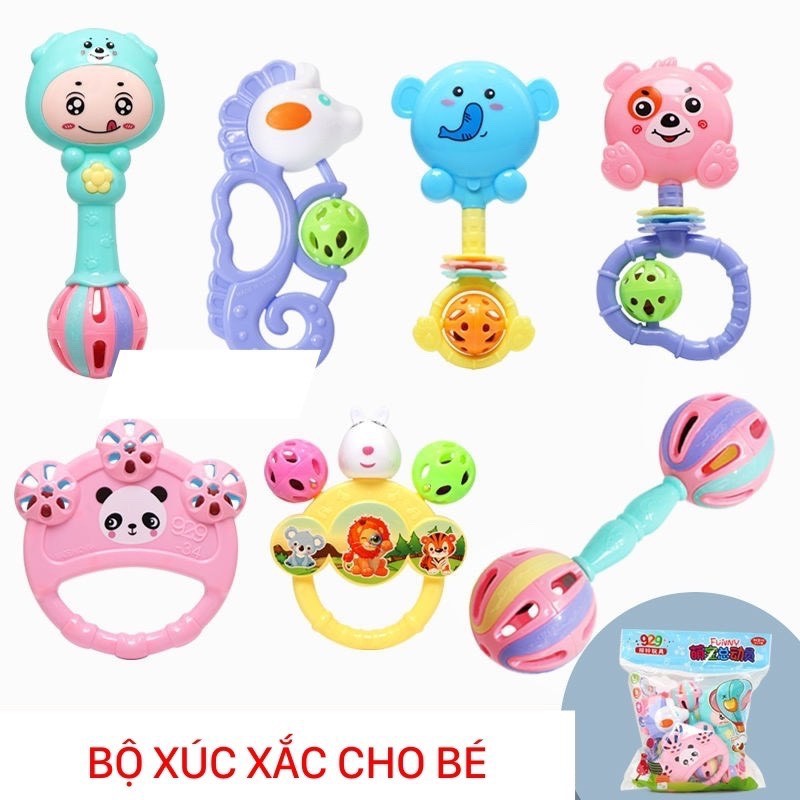 Đồ Chơi Xúc Xắc Lục Lạc 7 Món Hình Thú Đáng Yêu An Toàn Cho Bé