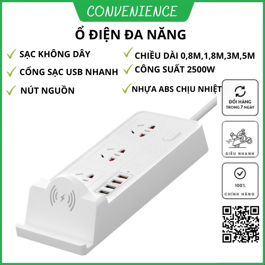 Ổ cắm điện thông minh có cổng USB sạc nhanh, ổ cắm điện đa năng có sạc điện thoại không dây