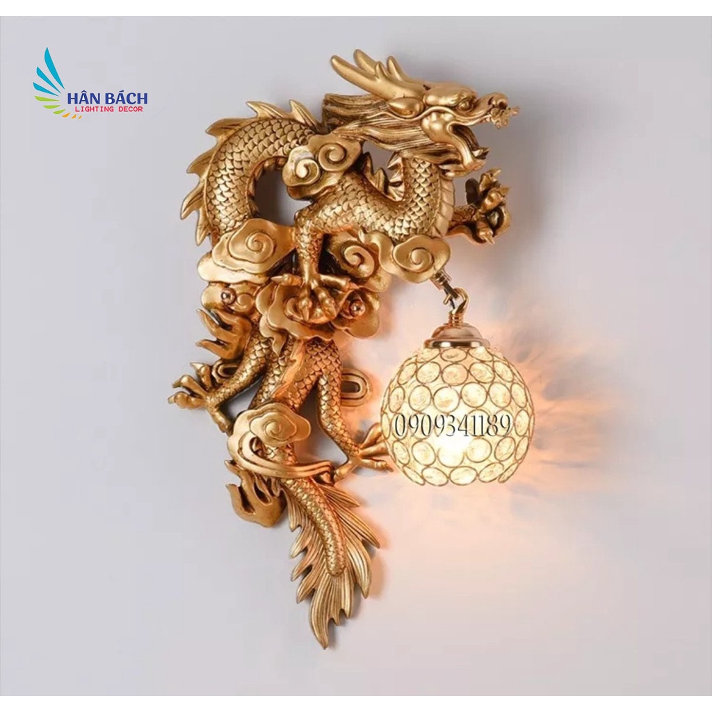 Bộ đèn led gắn tường hình con Rồng Phượng pha lê trang trí treo tường lối đi cầu thang phòng ngủ  phòng khách