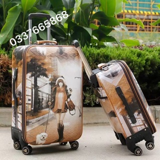 BỘ SIZE 20+24 - VALI KÉO IN HÌNH CÔ GÁI, CHẤT DA CHỐNG THẤM NƯỚC