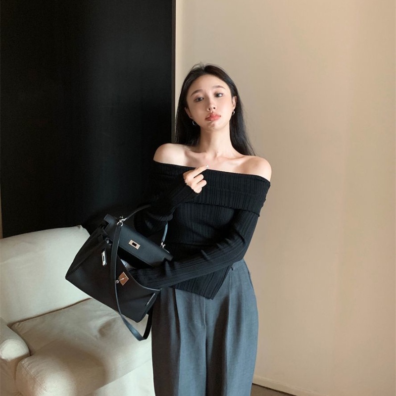 Áo thun COZOKC tay dài trễ vai dáng ôm thiết kế lệch tà quyến rũ