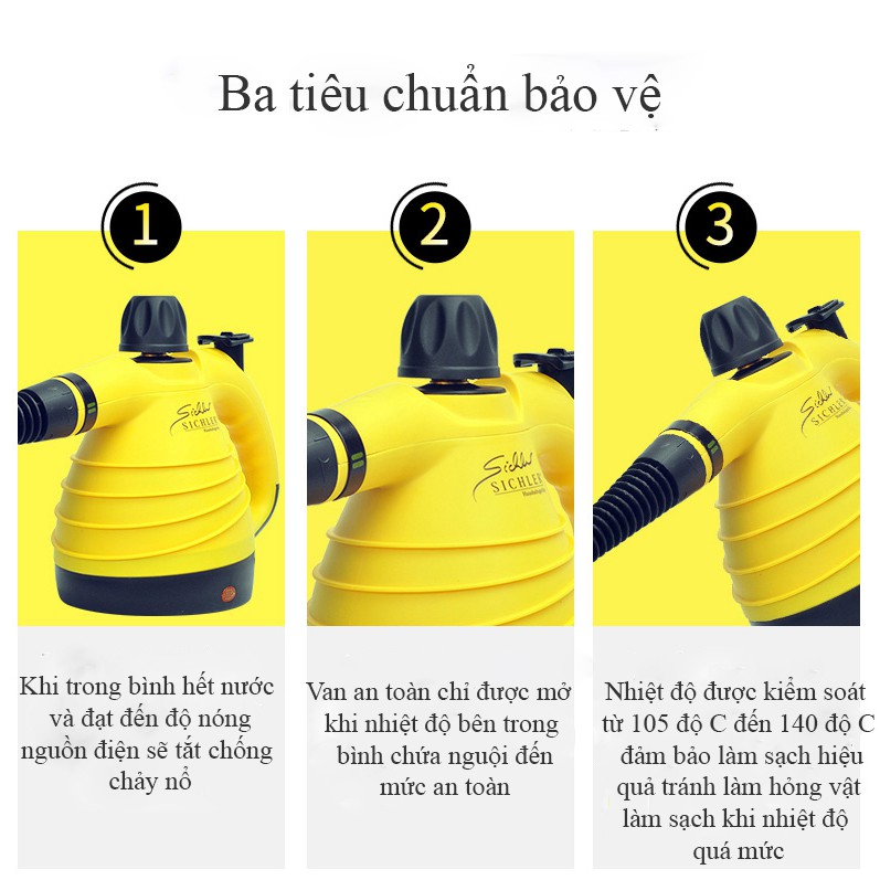 Máy làm sạch bằng hơi nước nóng SICHLER làm sạch sofa, rèm cửa, đồ chơi của bé, gương, bếp ga...(hàng xách tay từ Đức)