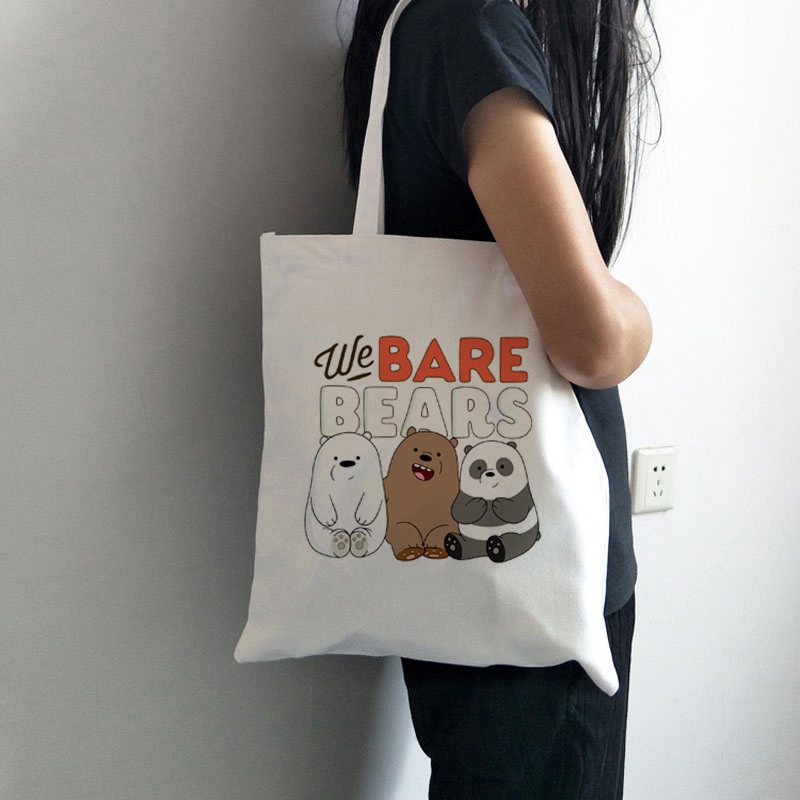 Túi xách vải in hình gấu We Bare Bears thời trang