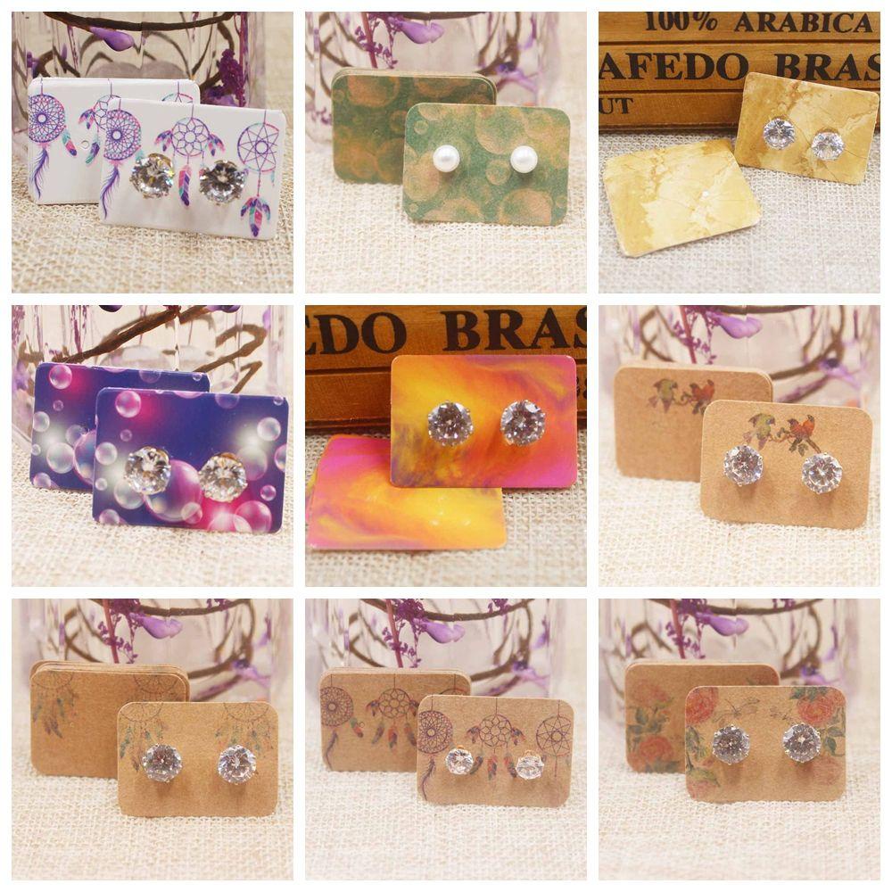 CACTU 100PCS 3.5*2.5cm Jewelry Display Boardcard DIY Accessories Ear Stud Earring Package Card Gift Kraft Paper Multicolor Packing Tag Flower Pattern