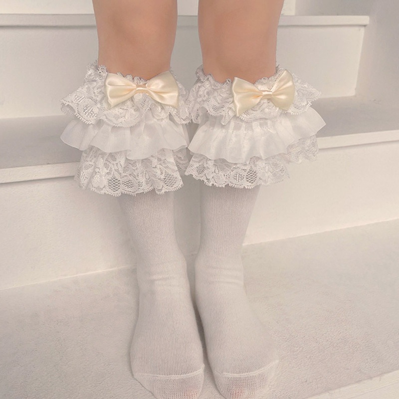 Brroa Vớ Dài Qua Gối Nhiều Lớp Phối Ren Đính Nơ Phong Cách Lolita Cho Bé Gái