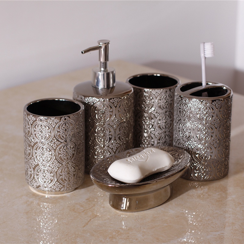Bộ Năm Món Bàn Chải Đánh Răng Bằng Gốm Sứ Cổ Điển Sang Trọng Phong Cách Châu Âu Cho Phòng Tắm
