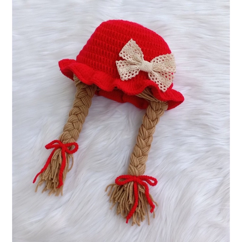 Mũ len kèm tóc giả cho bé