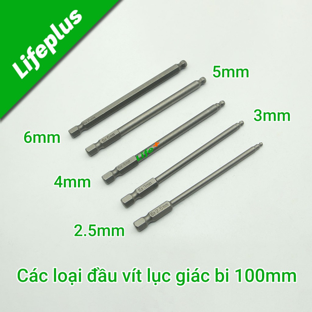 Đầu bắt vít lục giác bi dài 100mm chuôi lục thép S2