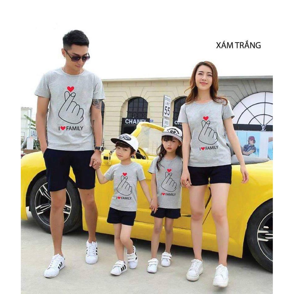 áo gia đình màu xám họa tiết bắn tim chất thun đẹp - AG26