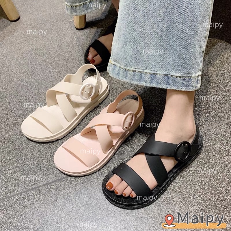 Sandal nữ, dép quai ngang nữ đi học, đi chơi thời trang G008, đế cao su chống trơn trượt Maipy
