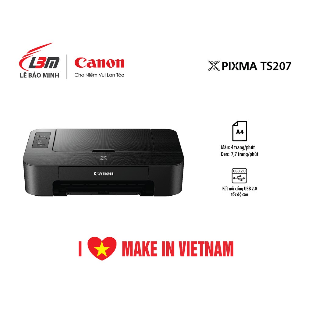 Máy in phun đơn năng Canon TS207- hàng chính hãng (KÈM 4 CHAI MỰC )