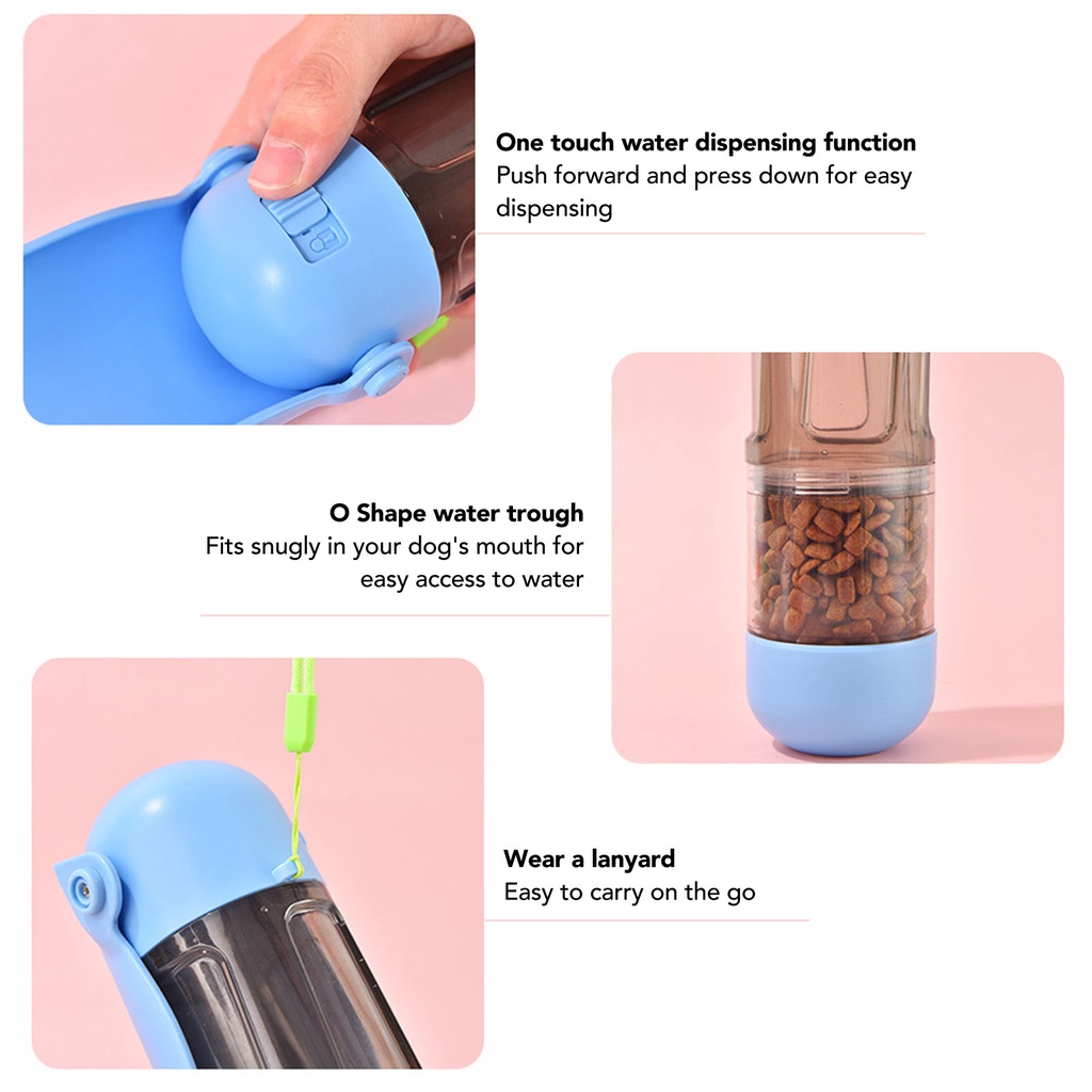 Oxygen072 Bình nước di động cho thú cưng – Dụng cụ uống nước cầm tay du lịch tiện dụng cho chó mèo - Đa chức năng có dây buộc 300ml
