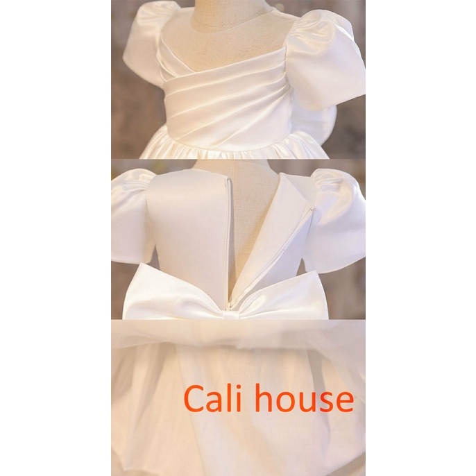 Đầm váy công chúa cho bé gái, váy trắng, dáng xòe, kiểu dáng váy thiết kế xếp li ngực phong cách Korea -  Cali house