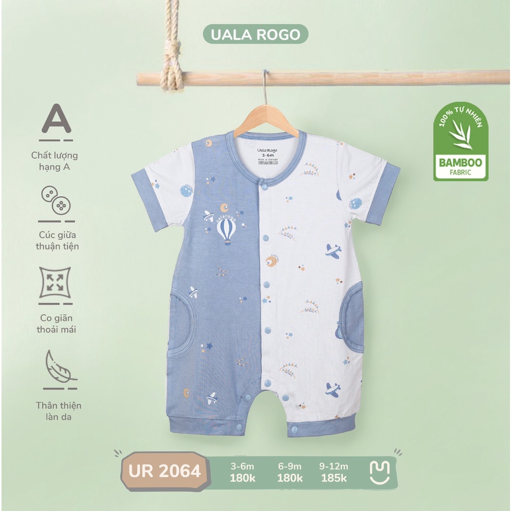 Bộ Bodysuit liền thân sơ sinh Ualarogo 3-12 tháng vải sợi tre mềm mịn co giãn dễ thay bỉm thoáng mát 2064