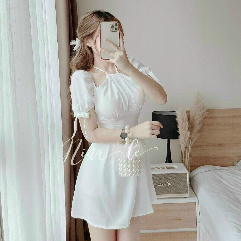 (Freeship) Đầm umi có mút tay hoa tay ngắn váy dài trên gối