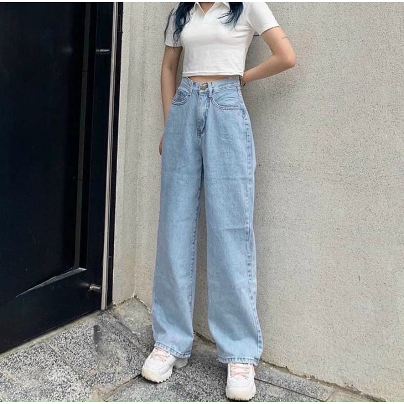 Quần jean baggy nữ ống rộng dáng dài suông