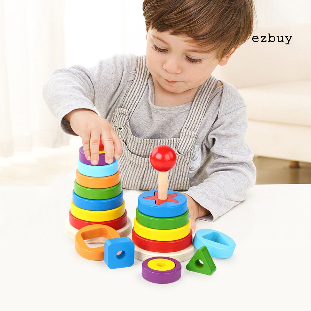 Bộ Đồ Chơi Xếp Chồng Vòng Gỗ Nhiều Màu Sắc Thú Vị Cho Bé