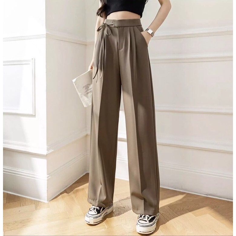 Quần Suông Dây Nơ Buộc Cách Điệu Bên Hông chất RuBy cao Cấp dài 100cm hot trend mẫu mới