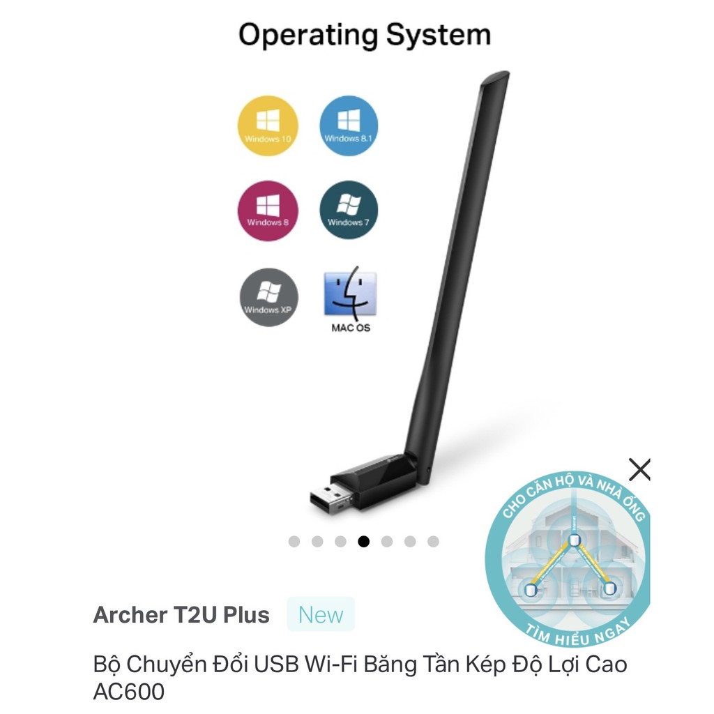 USB thu Wi Fi Băng Tần Kép Độ Lợi Cao TP LINK AC600 T2U Plus -Hàng chính hãng