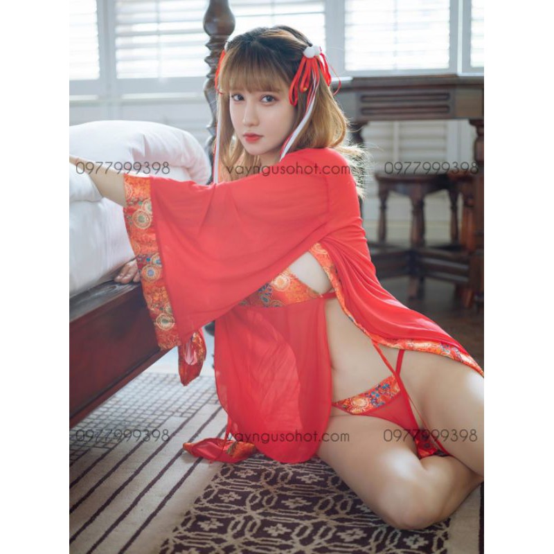 ( clip tự quay + ảnh thật tự chụp ) set áo choàng kèm yếm đỏ cosplay cổ trang sexy | BigBuy360 - bigbuy360.vn