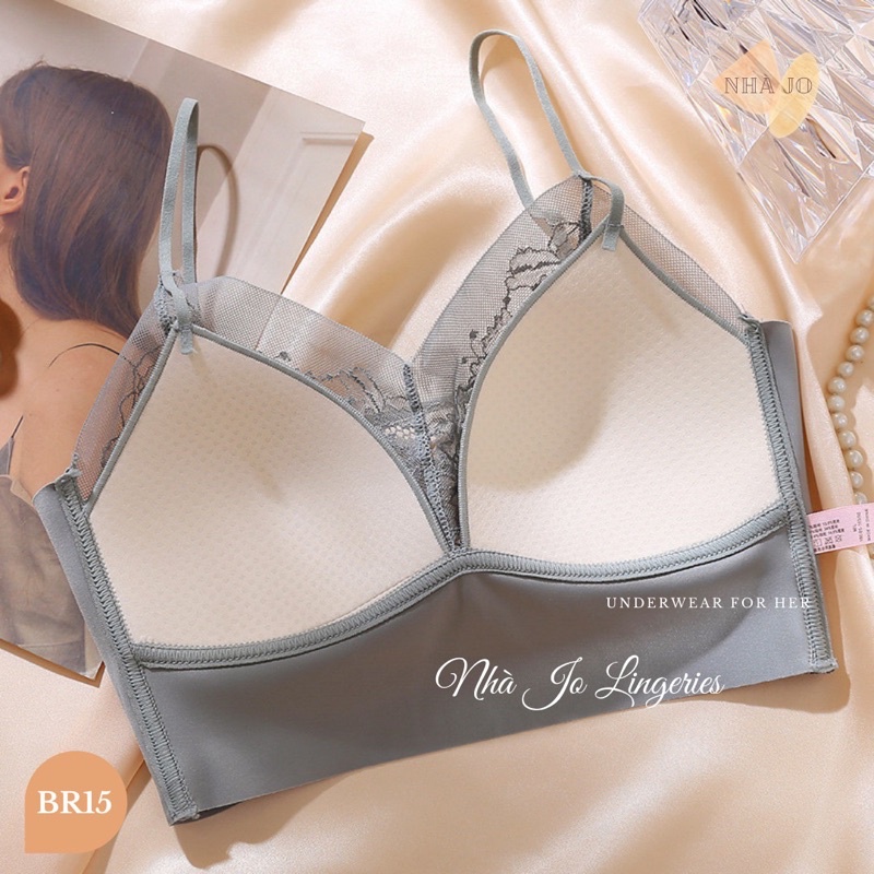 Áo Bralette Thiết Kế Hở Lưng Dây Kép Mút Mỏng Không Gọng Hoạ Tiết Ren BR15 Nhà Jo