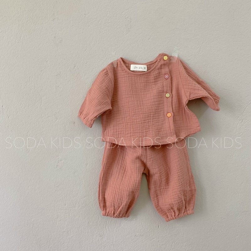 (Hàng thiết kế) Set pijama xô cúc lệch