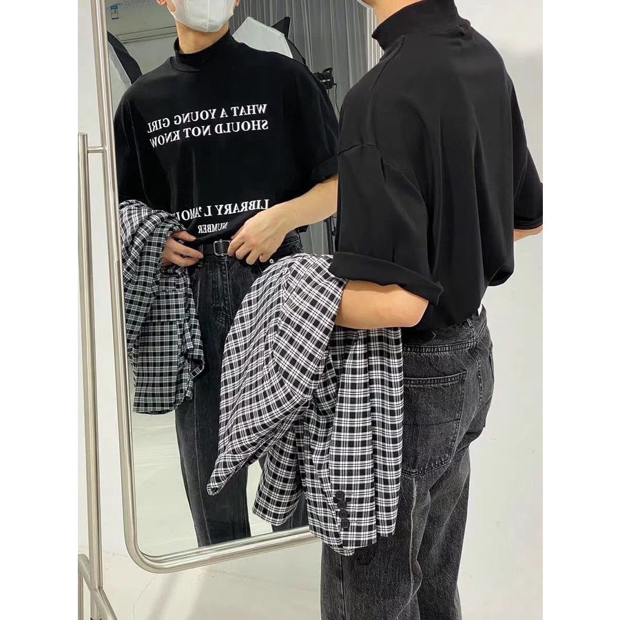 Áo thun tay ngắn cổ lọ in chữ phong cách Âu Mỹ thời trang mùa hè cho nam size S-3XL
