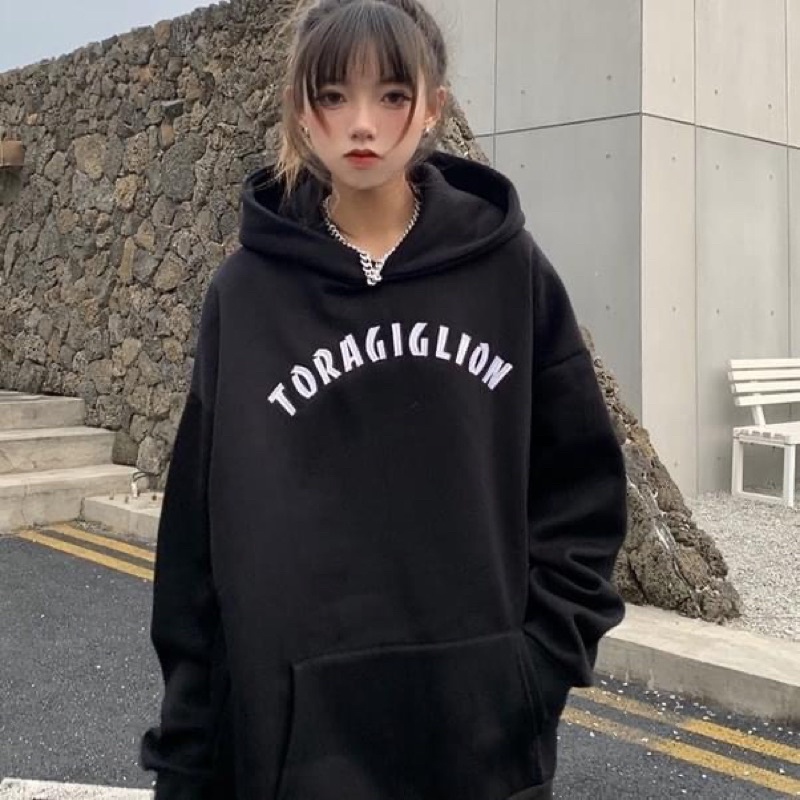 [Sale] Áo Hoodie TORA Chữ Thêu màu đen Form Rộng 2tclothes