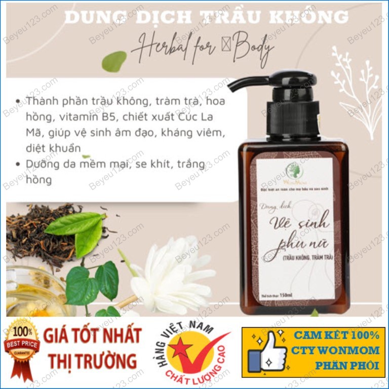 Dung dịch vệ sinh nữ Wonmom 150ml / Lagumi 100ml - Trầu không và Tràm trà 100% thiên nhiên (Việt Nam)