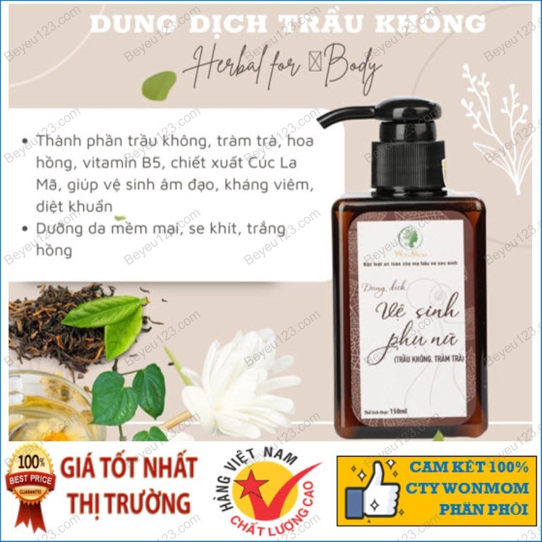 Dung dịch vệ sinh phụ nữ Wonmom 150ML - Trầu Không Tràm Trà 100% thiên nhiên - an toàn Mẹ Bầu - Việt Nam