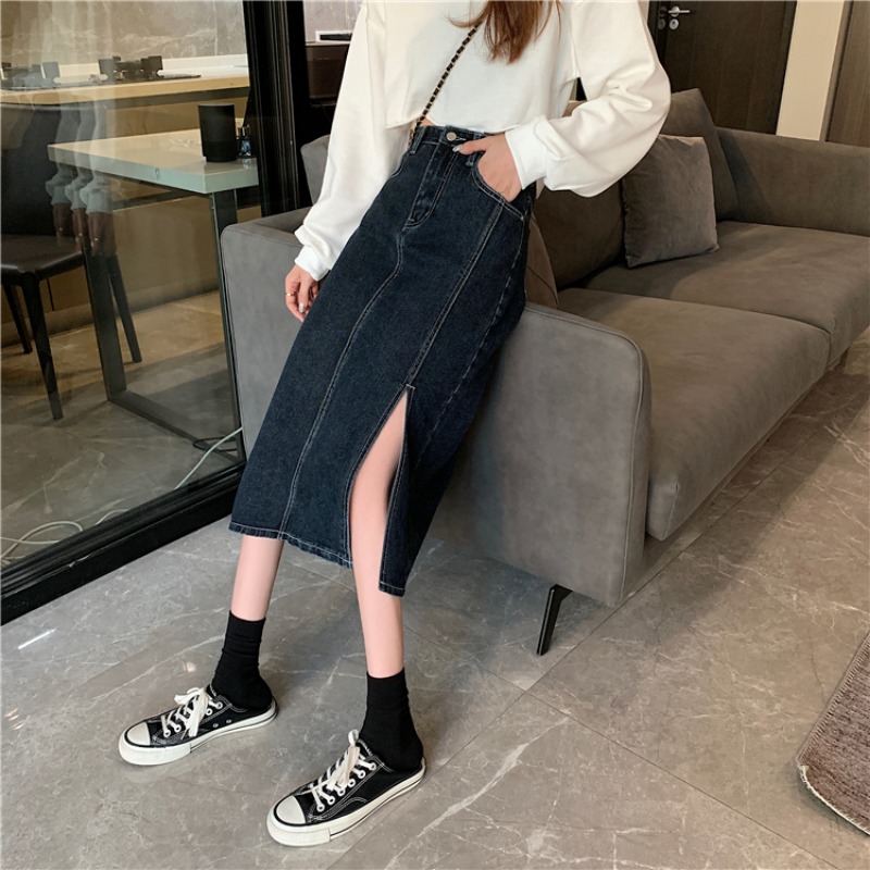 Xiaozhainv Chân váy denim lưng cao dáng chữ A thời trang Hàn Quốc | BigBuy360 - bigbuy360.vn