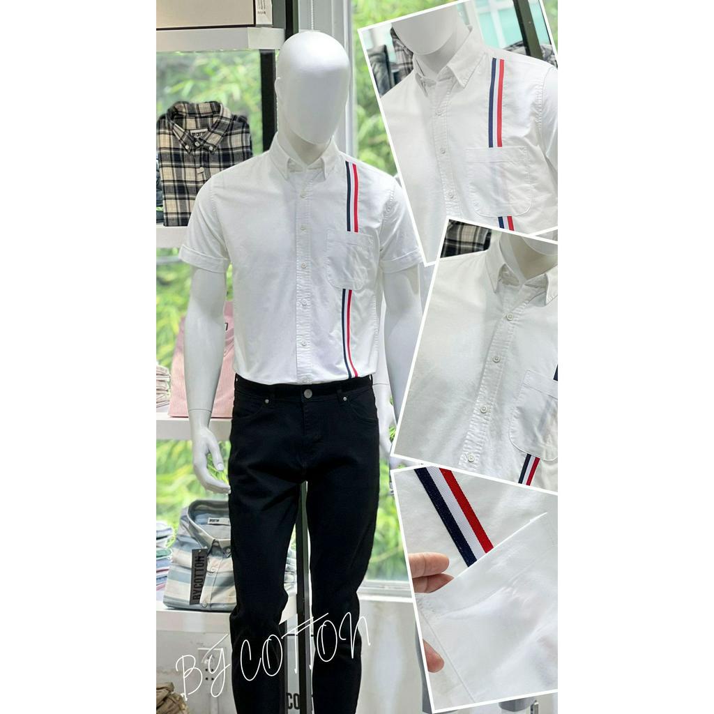 Áo Sơ Mi Nam Ngắn Tay Phối Sọc BY COTTON Short Sleeve With Tape Oxford Shirt