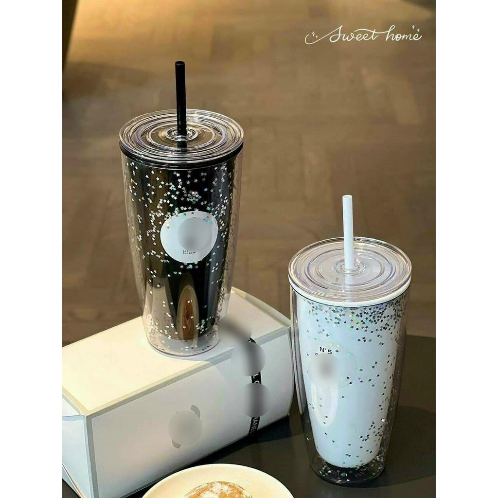 LY NƯỚC ĐEN TRẮNG BẢN Bling lấp lánh Tặng Kèm Ống Hút Siêu Đẹp