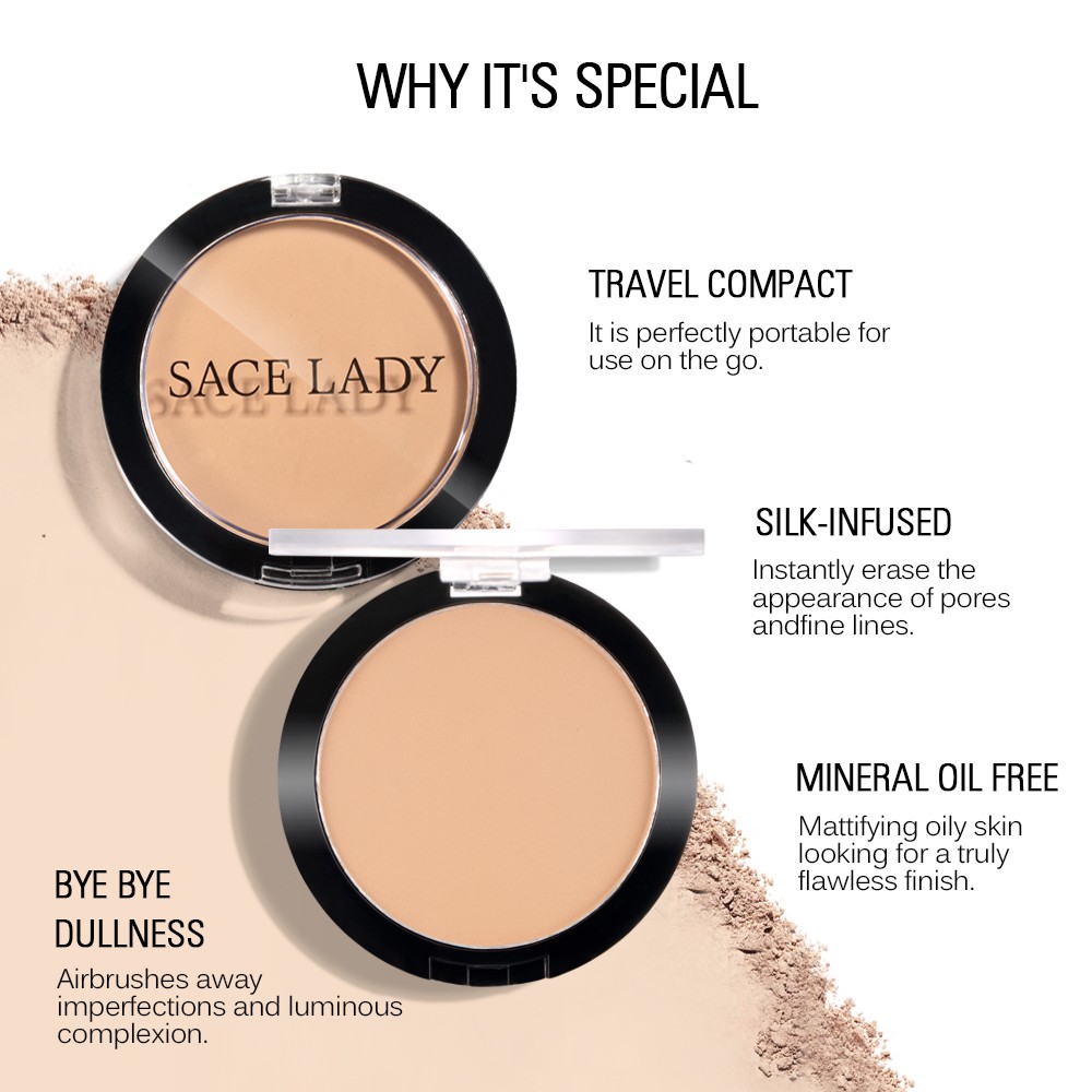 Phấn phủ dạng nén SACE LADY 6g màu lì không tì vết nhẹ da kiểm soát dầu  | BigBuy360 - bigbuy360.vn