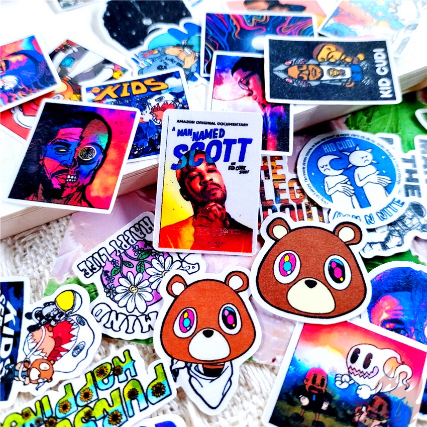 ★★★ Sticker Dán Mini Cudi &amp; Kanye West Q-1 ★★★ 48 Miếng Dán Decal Thời Trang Trang Trí Album
