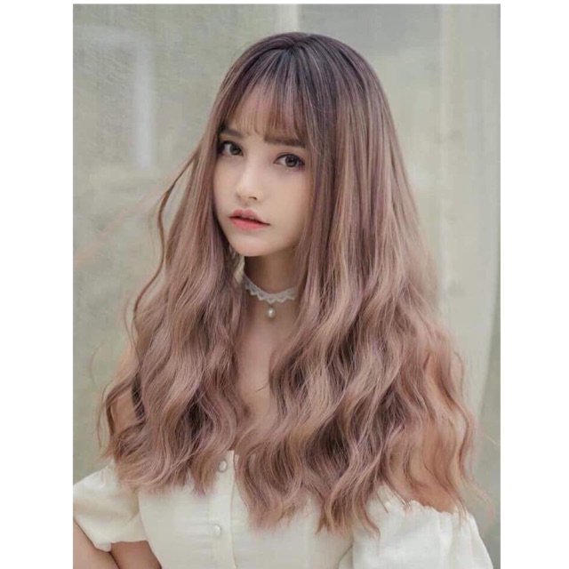 Tóc giả nữ đẹp ❤️FREESHIP Tóc giả nguyên đầu xù lửng hồng đất - cc77