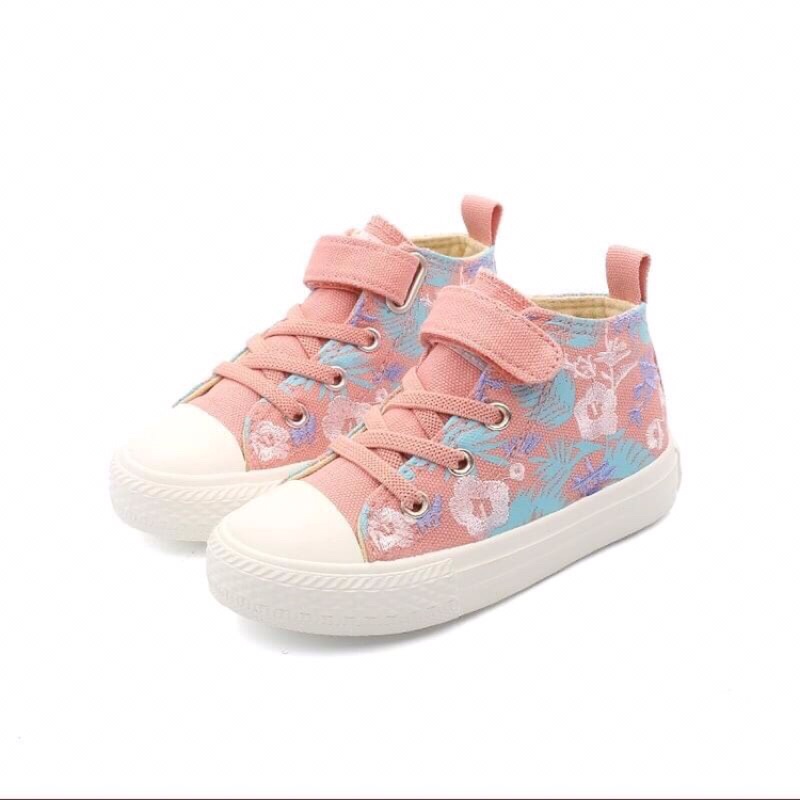 BABAYA Giày Trẻ Em Vải Cổ Cao Thêu Hoa Bé Gái 8123