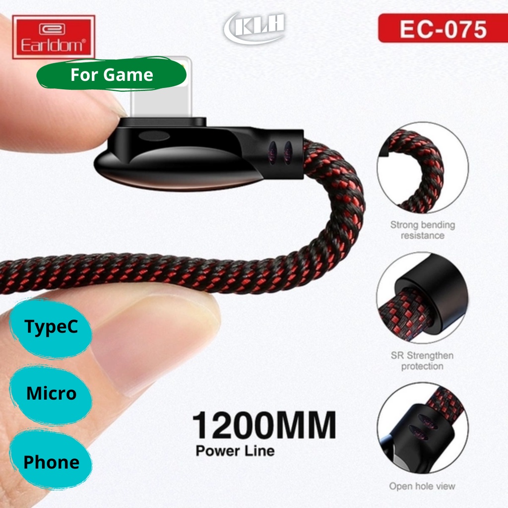 FOR GAME - Dây cáp sạc nhanh gấp đầu KLH 075 cho iphon, ipas, samsung micro bọc dù, bọc thép, chống 