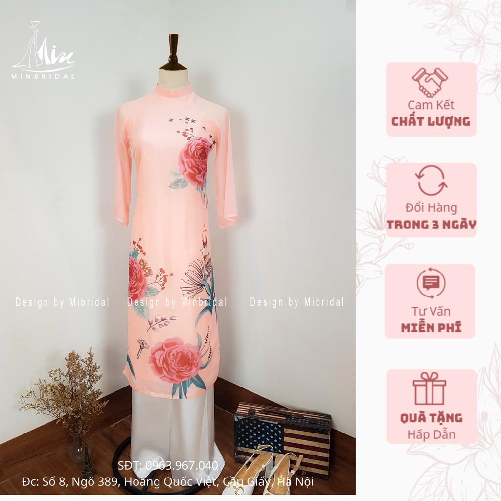 Áo dài các tân dáng xuông 4 tà chất liệu voan tơ óng in hoa văn, màu vàng | BigBuy360 - bigbuy360.vn