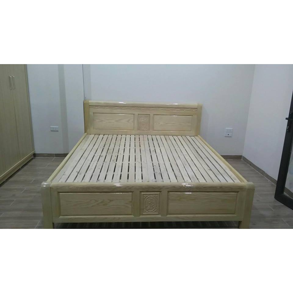 giường ngủ gỗ tự nhiên - gỗ sồi nga 1m8 x 2m, 1m6 x 2m, 1m5 x 1m9 dát nan chắc chắn bến đẹp