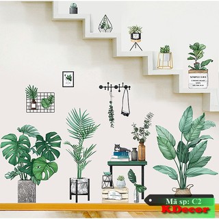 [Mẫu mới] Decal dán tường chậu cây xanh nhiệt đới