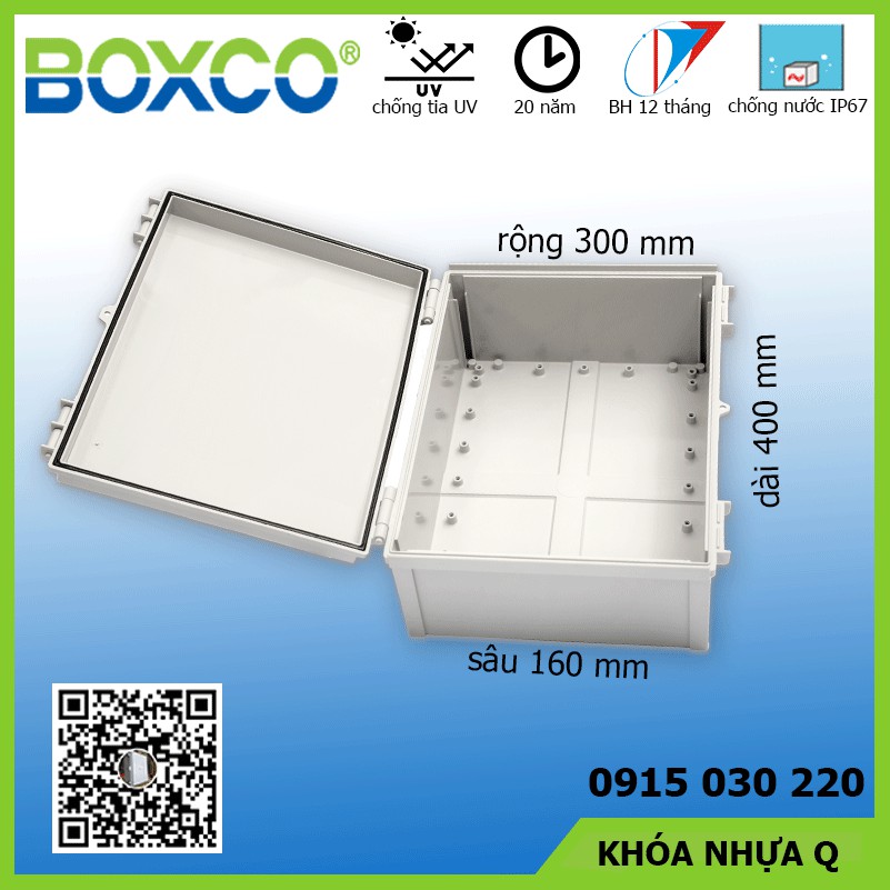 Tủ điện chống nước IP67 BOXCO, BC-AGQ-304016G, 300 × 400 × 160 mm