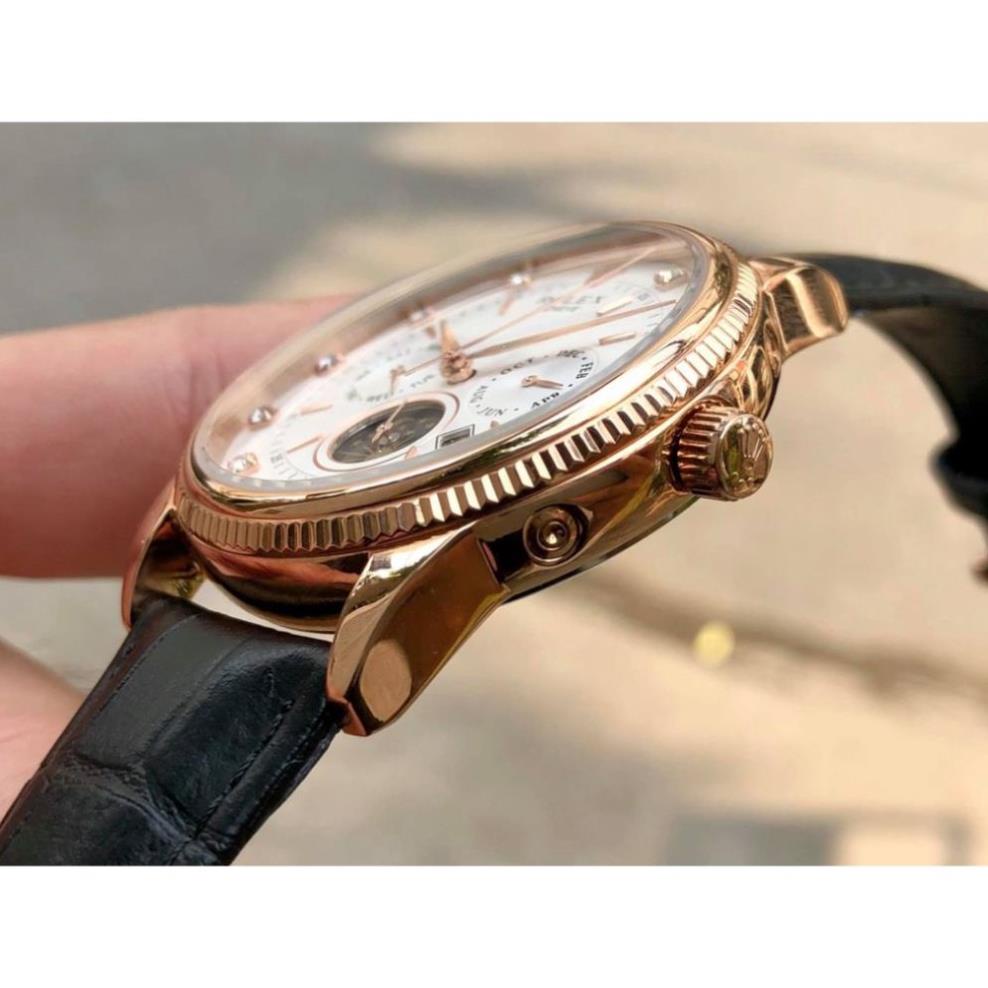 Đồng hồ Nam V789, mẫu 6 kim đính đá mặt trắng, nhiêu màu lựa chọn, dây da, dòng cơ Automatic size 40mm , Đồng hồ thật gi