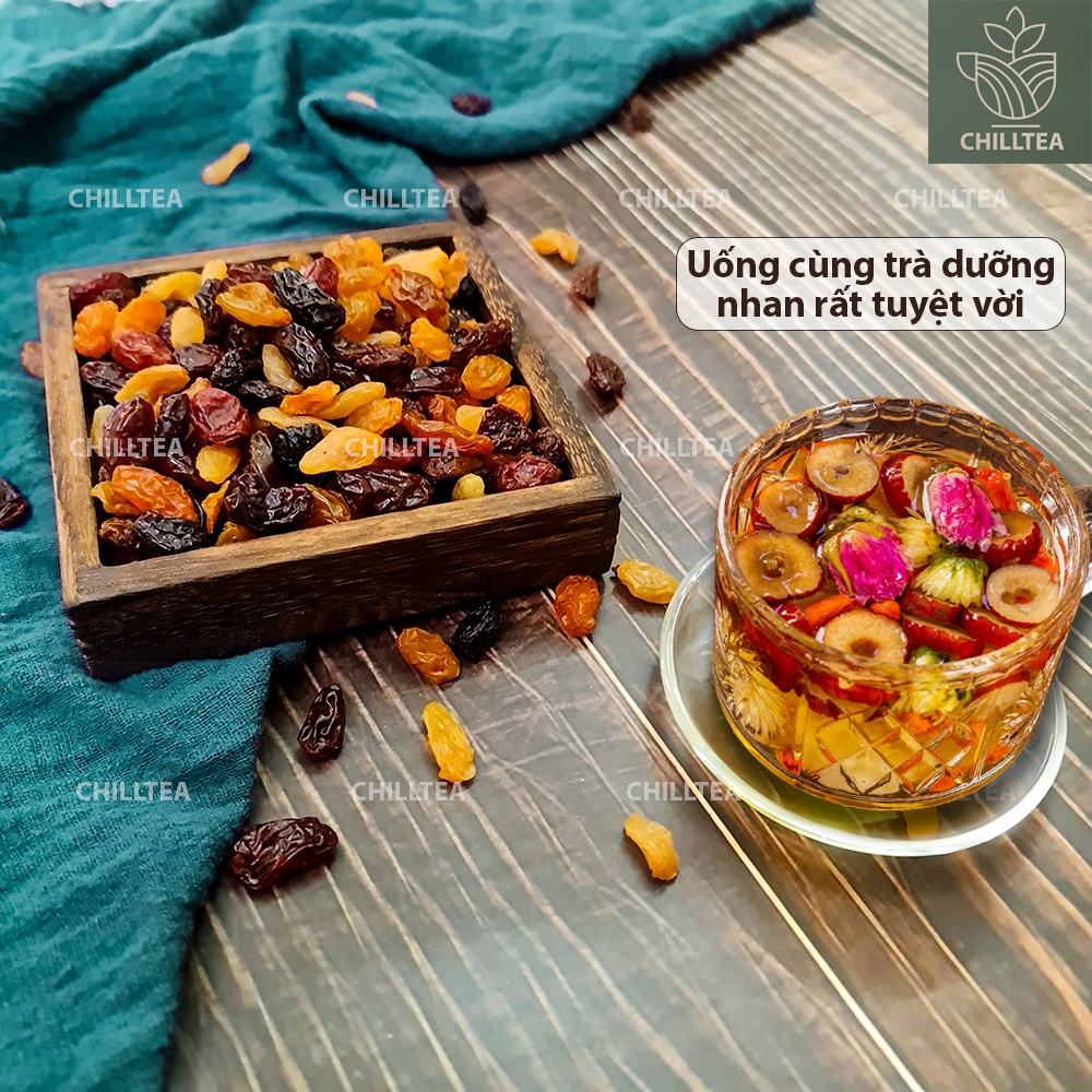 Nho Khô Sấy Không Đường Chilltea Vị Chua Ngọt, Nho Khô 3 Màu Sấy Dẻo Quả To Mọng Ăn Đẹp Da Đẹp Dáng Căng Mịn 500G