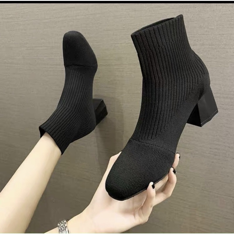 BỐT LEN CỔ NGẮN GÓT 5P