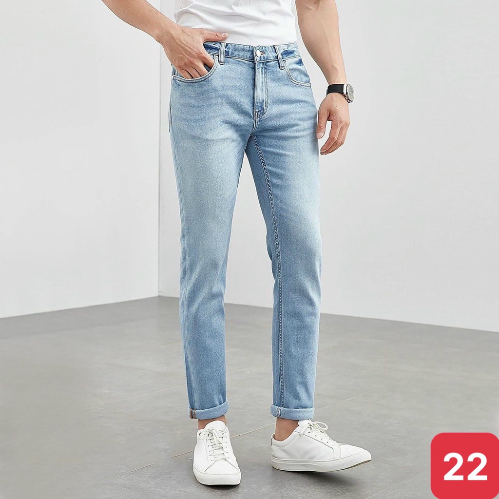 Quần jean nam màu xanh nhạt trơn không rách gối chất bò cao cấp co dãn 4 chiều đẹp from dáng rin skinny ADO Q31