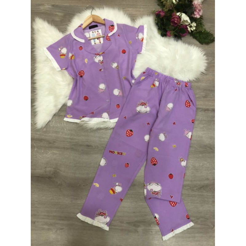 Bộ dài tay ngắn pijama vải lụa thời trang