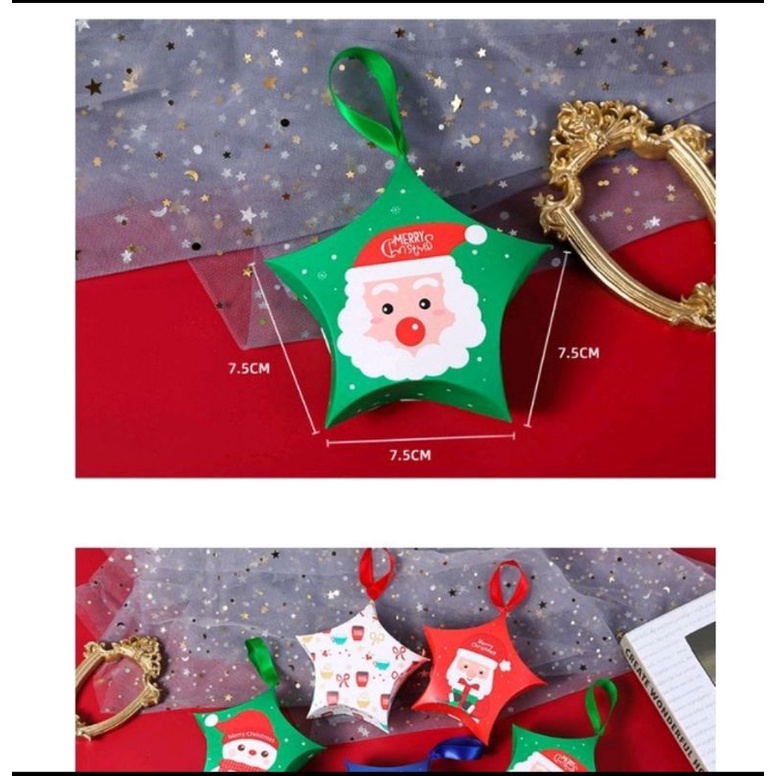 Hộp giấy gói kẹo GIÁNG SINH Christmas Noel handmade + ruy băng buộc kèm