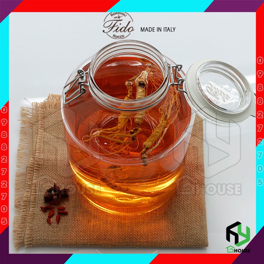 ITALY-Hũ thủy tinh lớn nắp cài FIDO - Bormioli Rocco - 5 lít - Siêu kín hơi - Glass jar with airtight lid